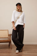 Gigi Wide Leg Terry Trackpant | Phantom Side Stripe