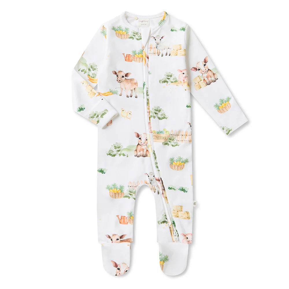 Organic Snuggle Sleepsuit Zip Footie | Farm