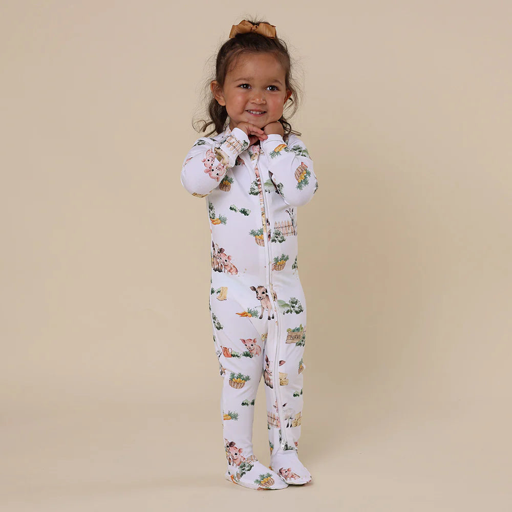 Organic Snuggle Sleepsuit Zip Footie | Farm