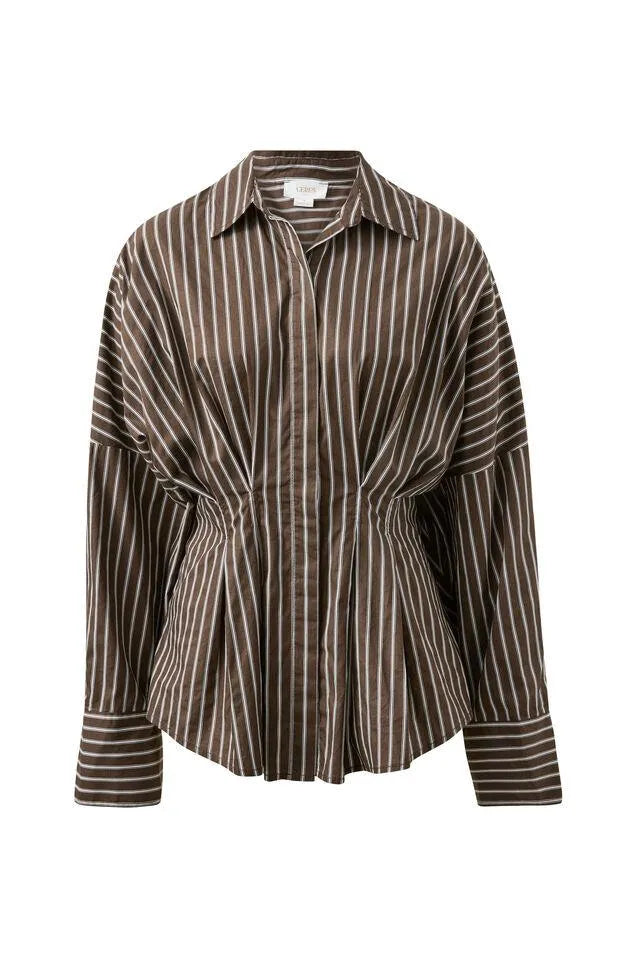 Ella Pleat Shirt | Chocolate Stripe