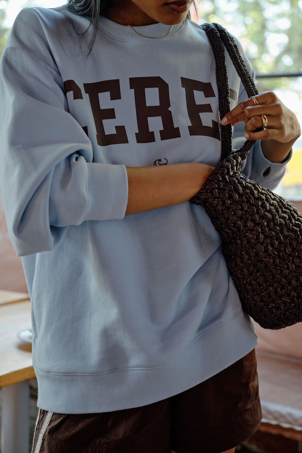 Isla Oversized Slouchy Crew | Chalk Blue