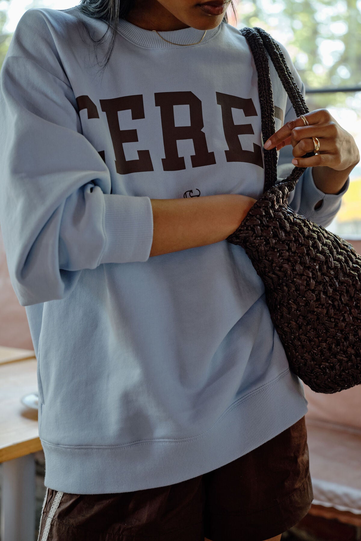 Isla Oversized Slouchy Crew | Chalk Blue