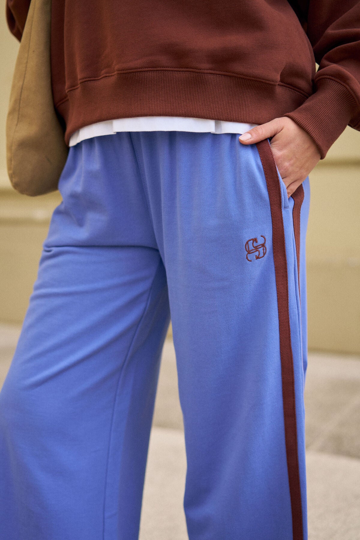Gigi Wide Leg Terry Trackpant | Vintage Blue