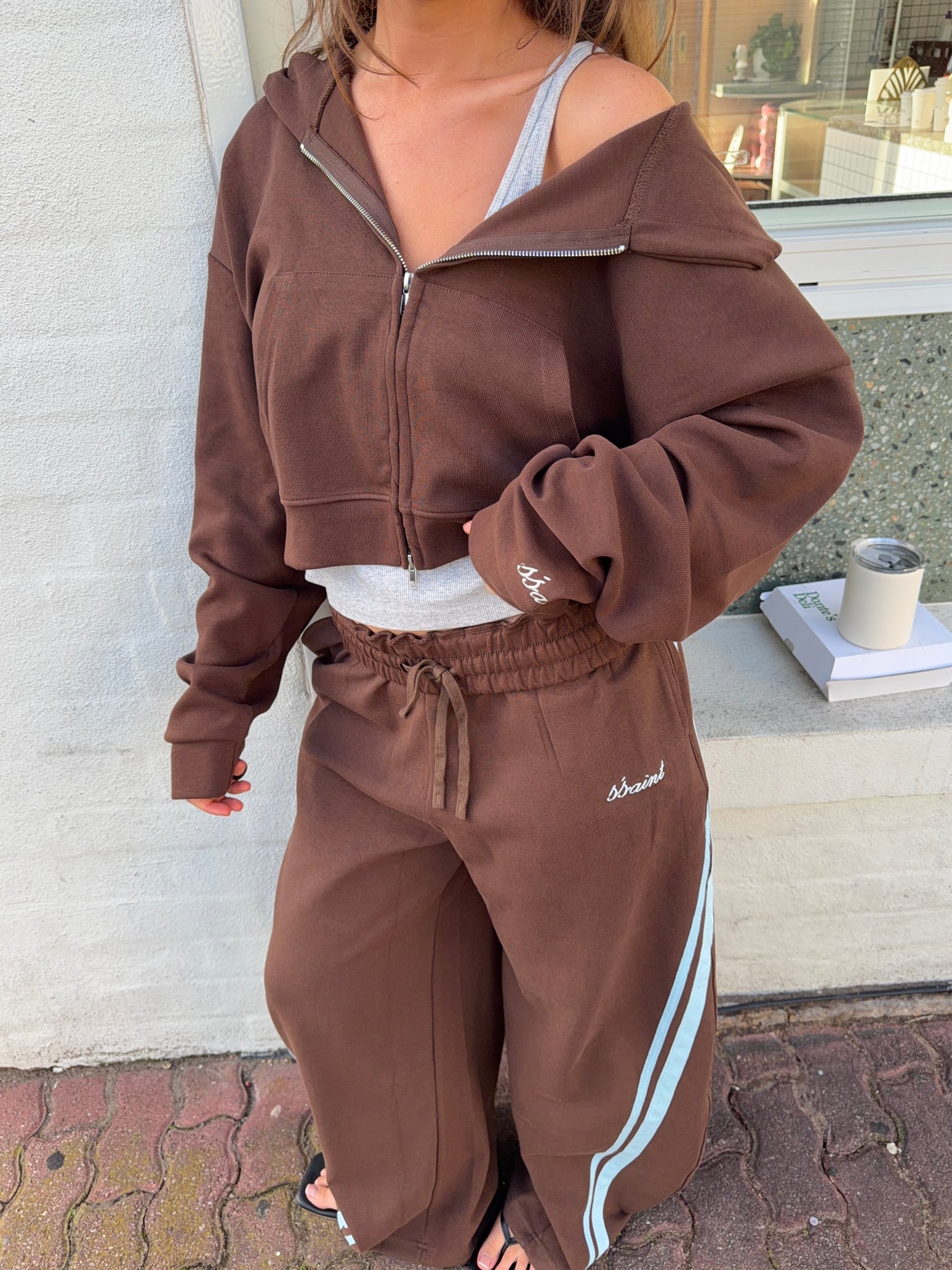 SSÀINT Cropped Hoodie | Blue & Brown