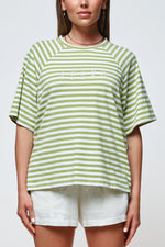 Riviera Embroidered Box-Cut Tee - Green / White - Apero