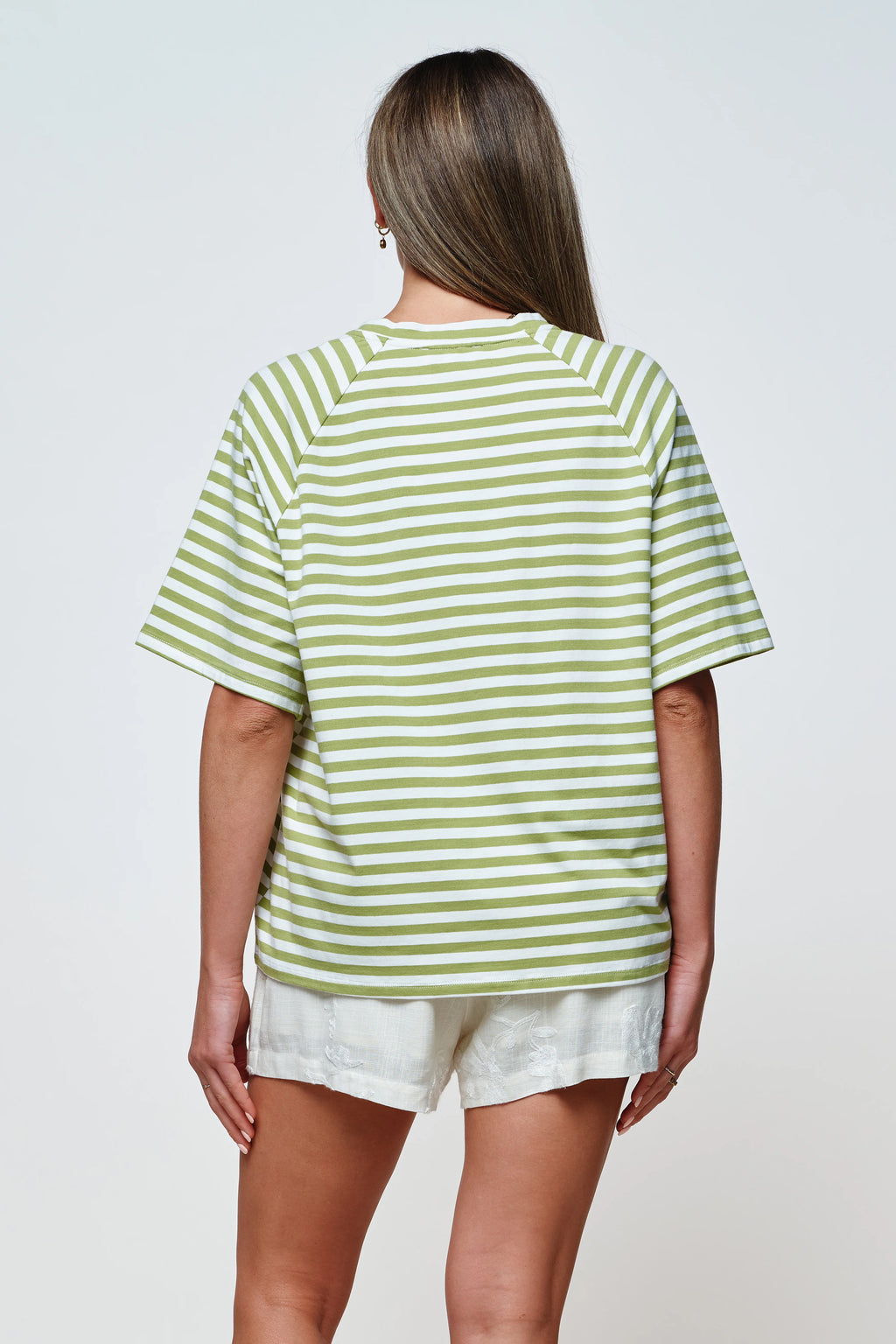 Riviera Embroidered Box-Cut Tee - Green / White - Apero