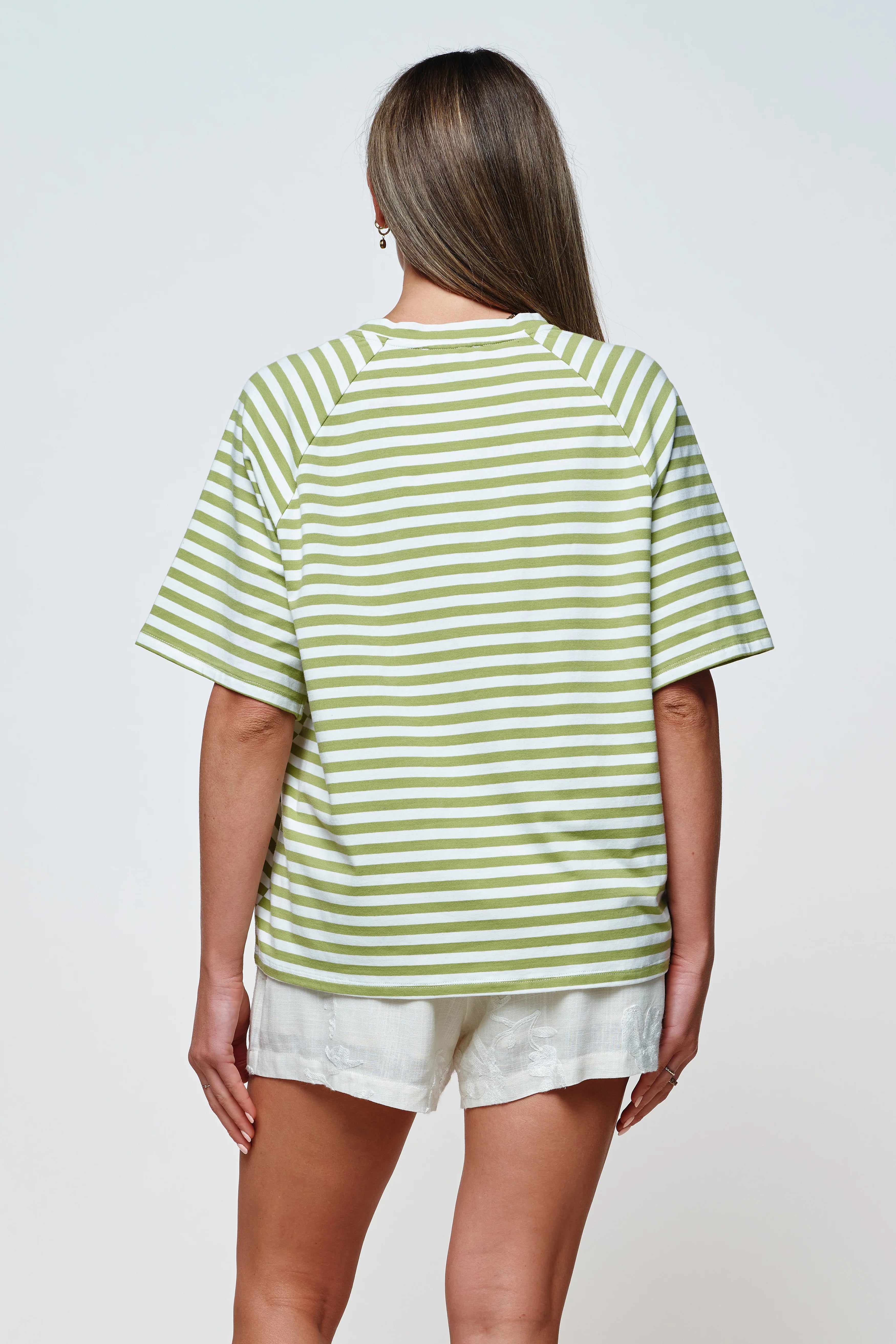 Riviera Embroidered Box-Cut Tee - Green / White - Apero