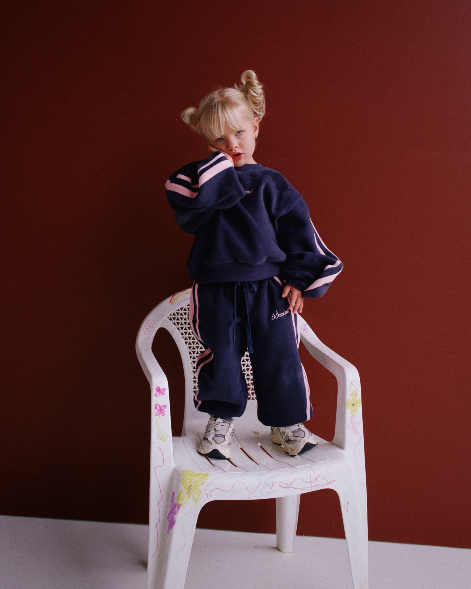 Kids Fleece Crew Navy/Pink