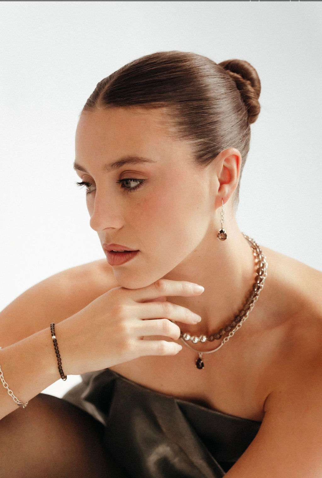 Smoky Quartz Beaded Necklace | Sterling Silver