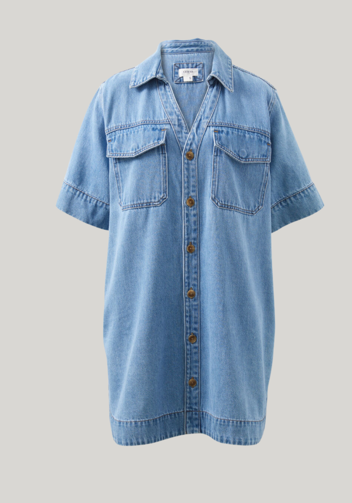 Sammy Relaxed Shirt Dress - Vintage Blue