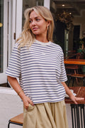 Phoebe Premium Tee | Milk & Blue Stripe