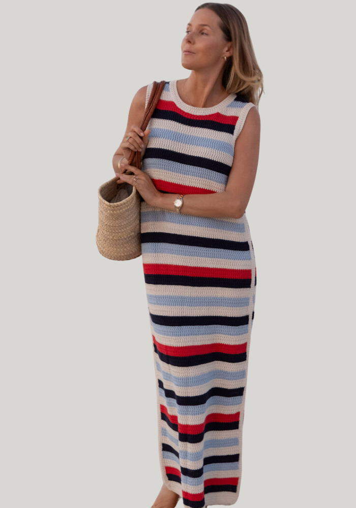 Textured Multi Stripe Knit Midi Dress