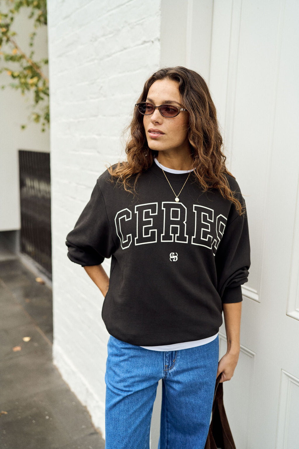 Isla Oversized Slouchy Crew | Phantom & White