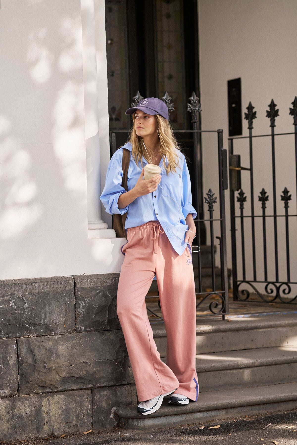 Gigi Wide Leg Terry Trackpant | Pink Clay