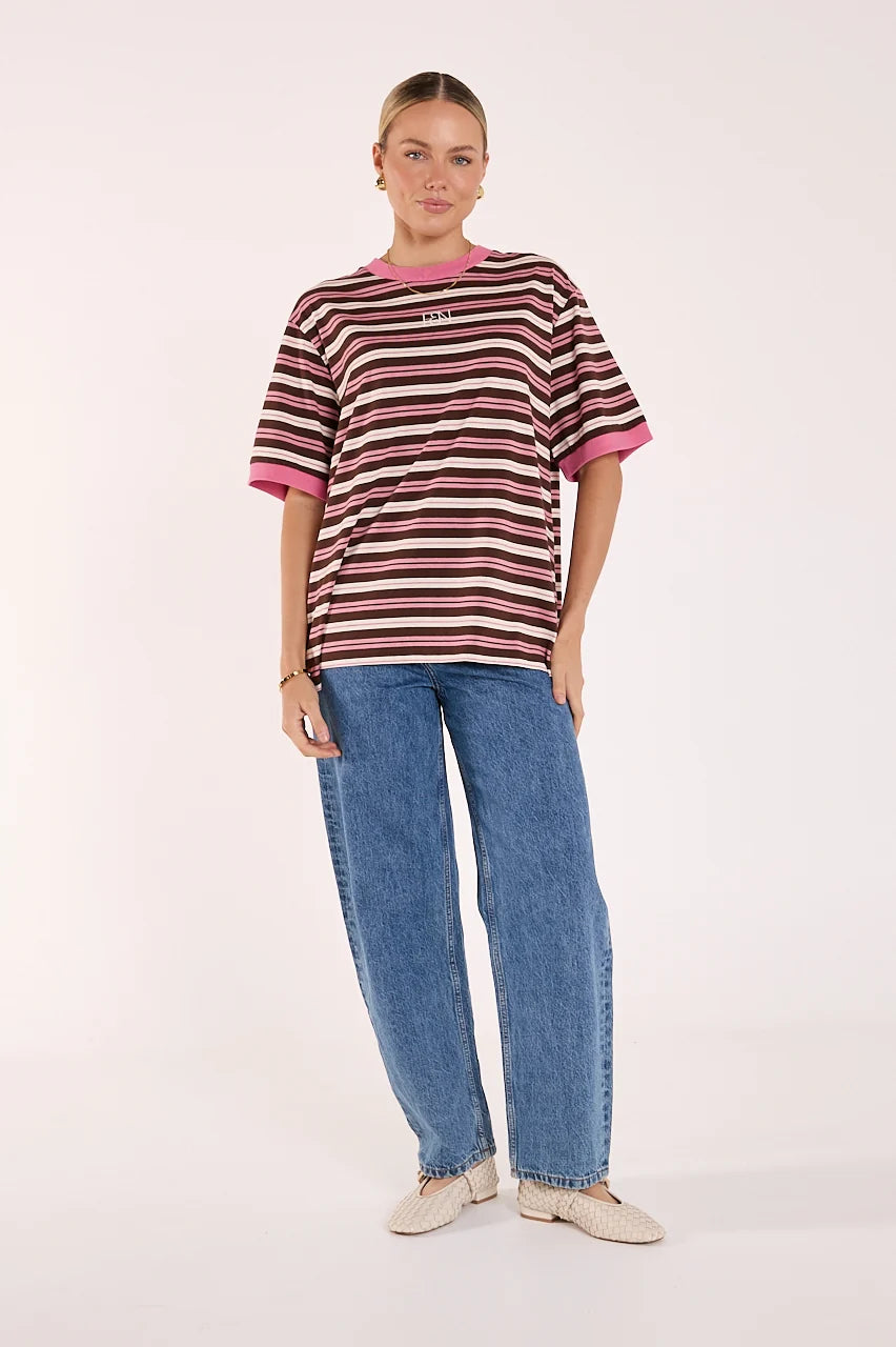 {PREORDER} Ringer Stripe Tee | Musk Choc Stripe