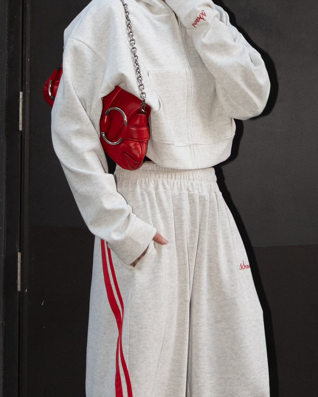 Cropped Hoodie Grey/Red