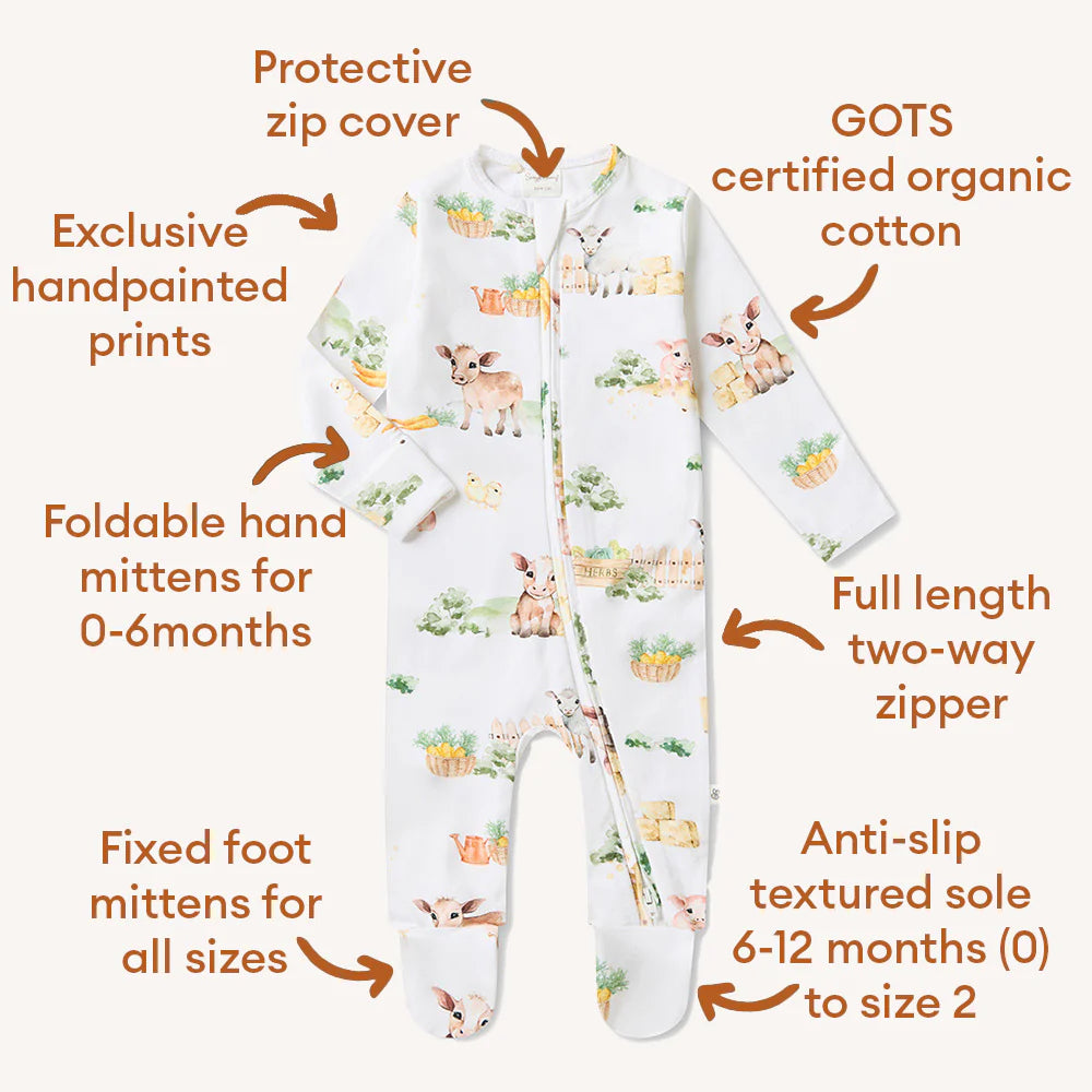 Organic Snuggle Sleepsuit Zip Footie | Farm