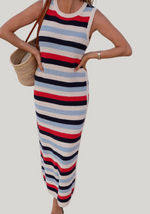 Textured Multi Stripe Knit Midi Dress