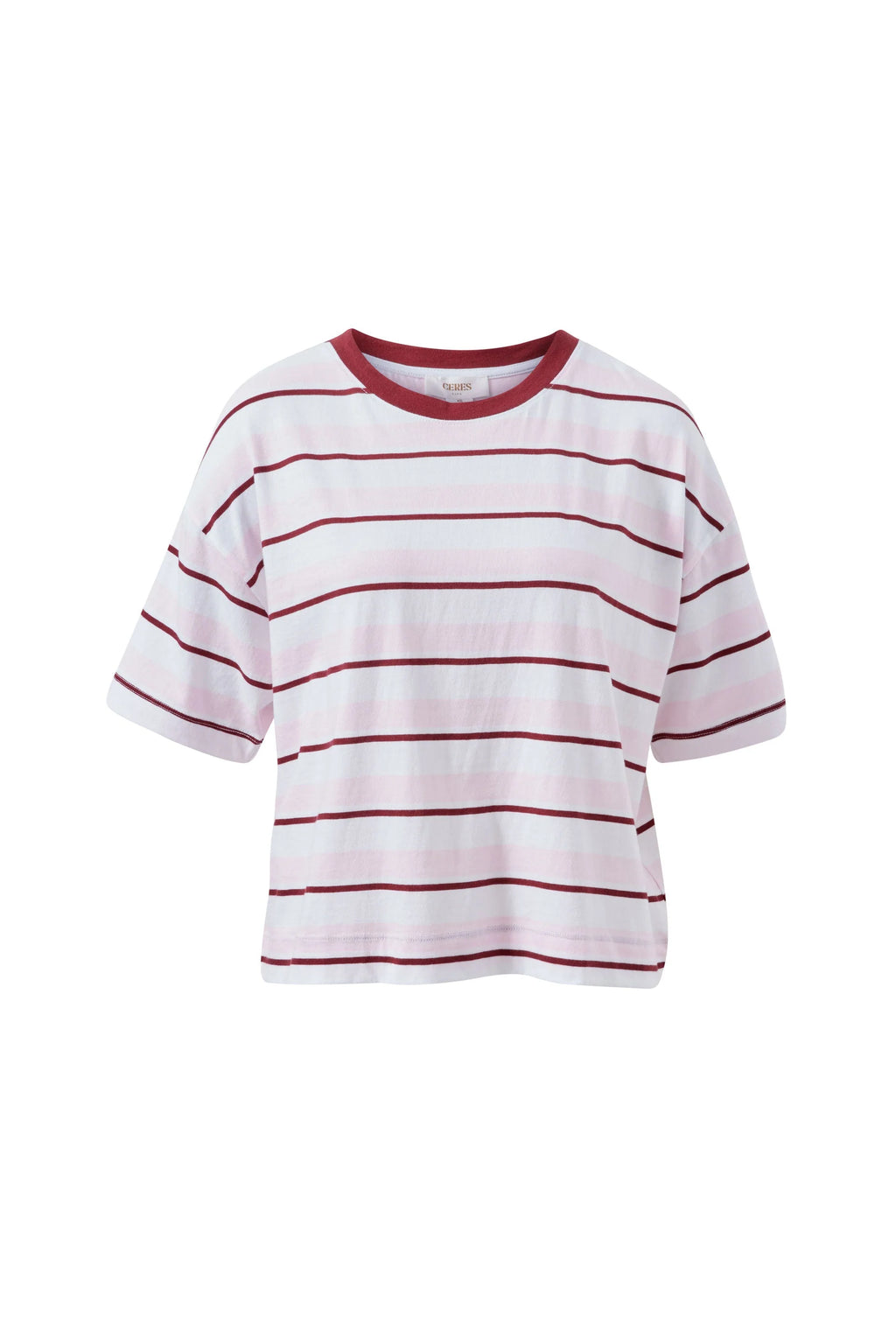 Brea Boxy Tee | Pink & Mulburry Stripe
