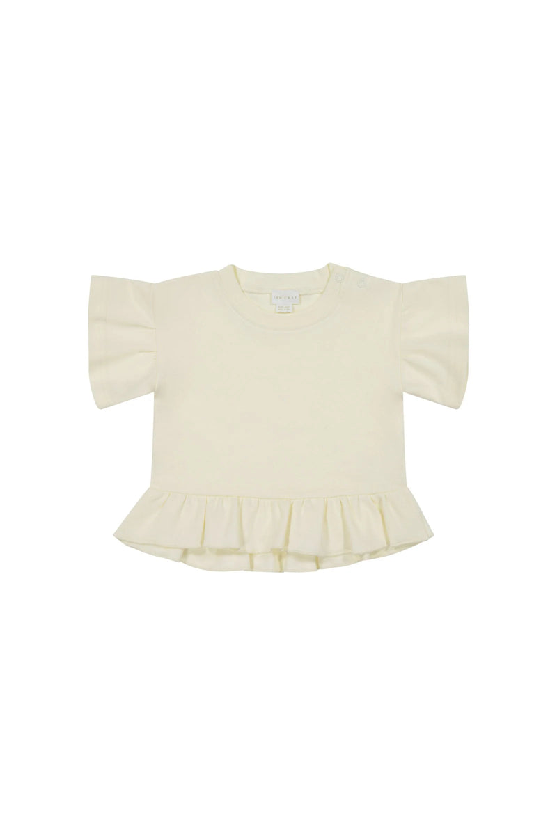 Pima Cotton Courtney Ruffle Top - Egret