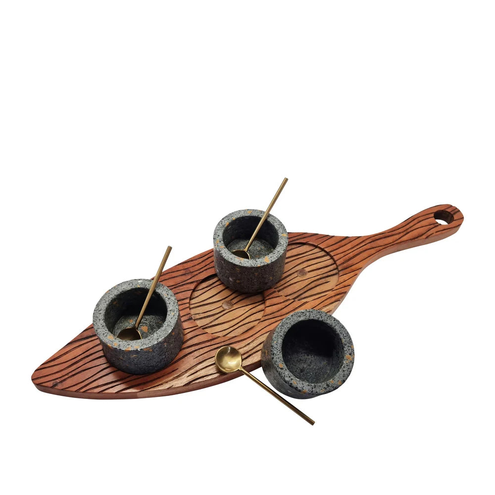 Terra Serving Board With Condiment Bowls & Spoons