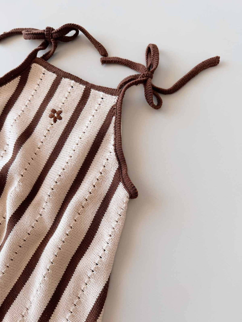 Cotton Tie Dress | Chocolate Stripe