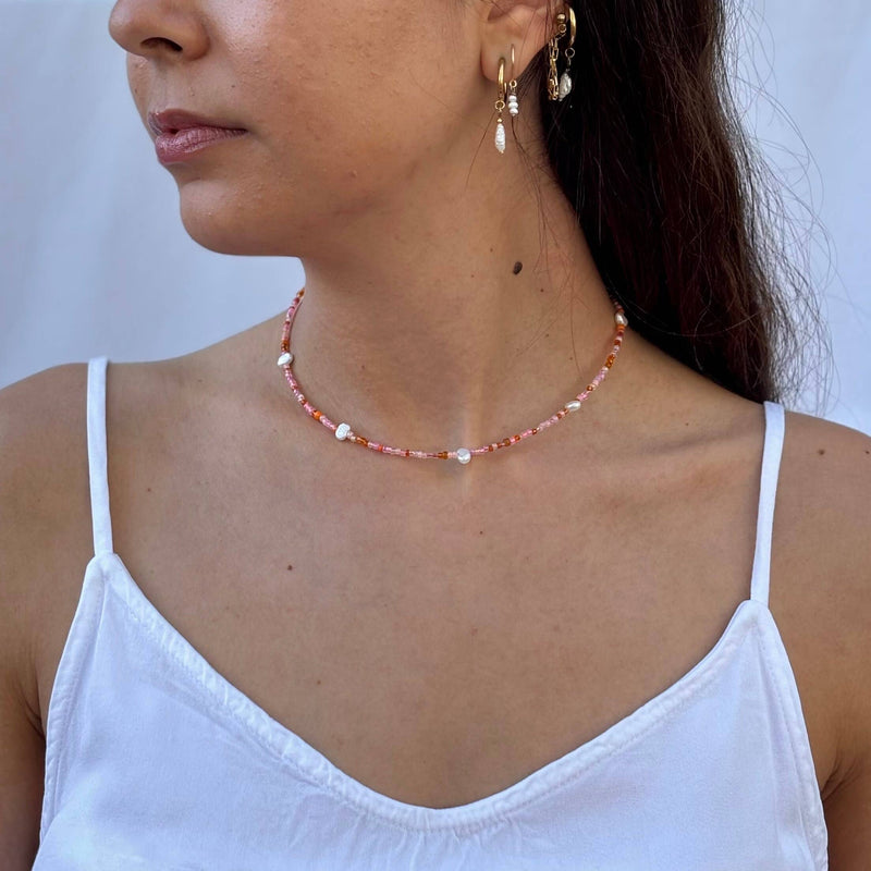 Spring - Necklace :Gold Stainless Steel / Adult Necklace 40-45cm / Mile (Multi Pearl)
