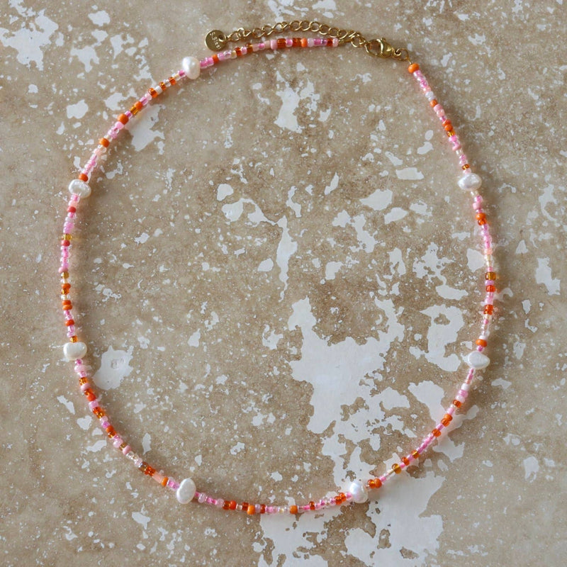Spring - Necklace :Gold Stainless Steel / Adult Necklace 40-45cm / Mile (Multi Pearl)