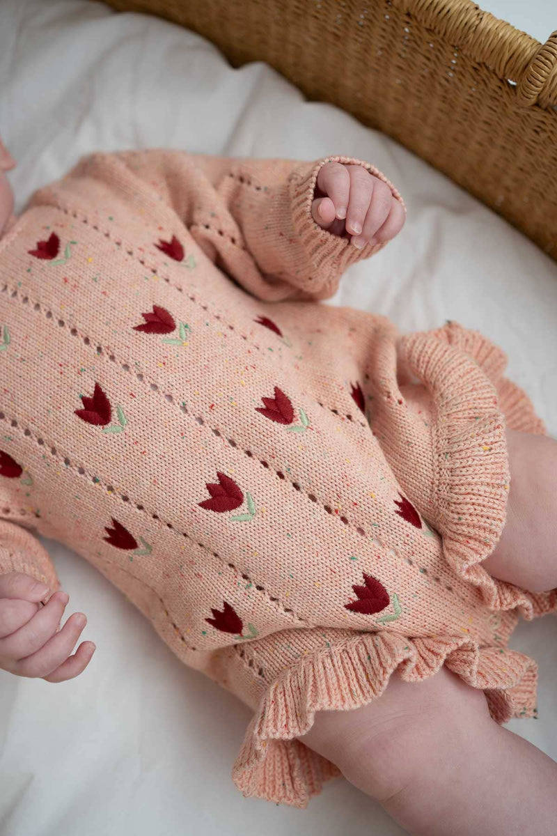 Cotton Pointelle Knit Romper | Sherbet Tulip: 6-12M
