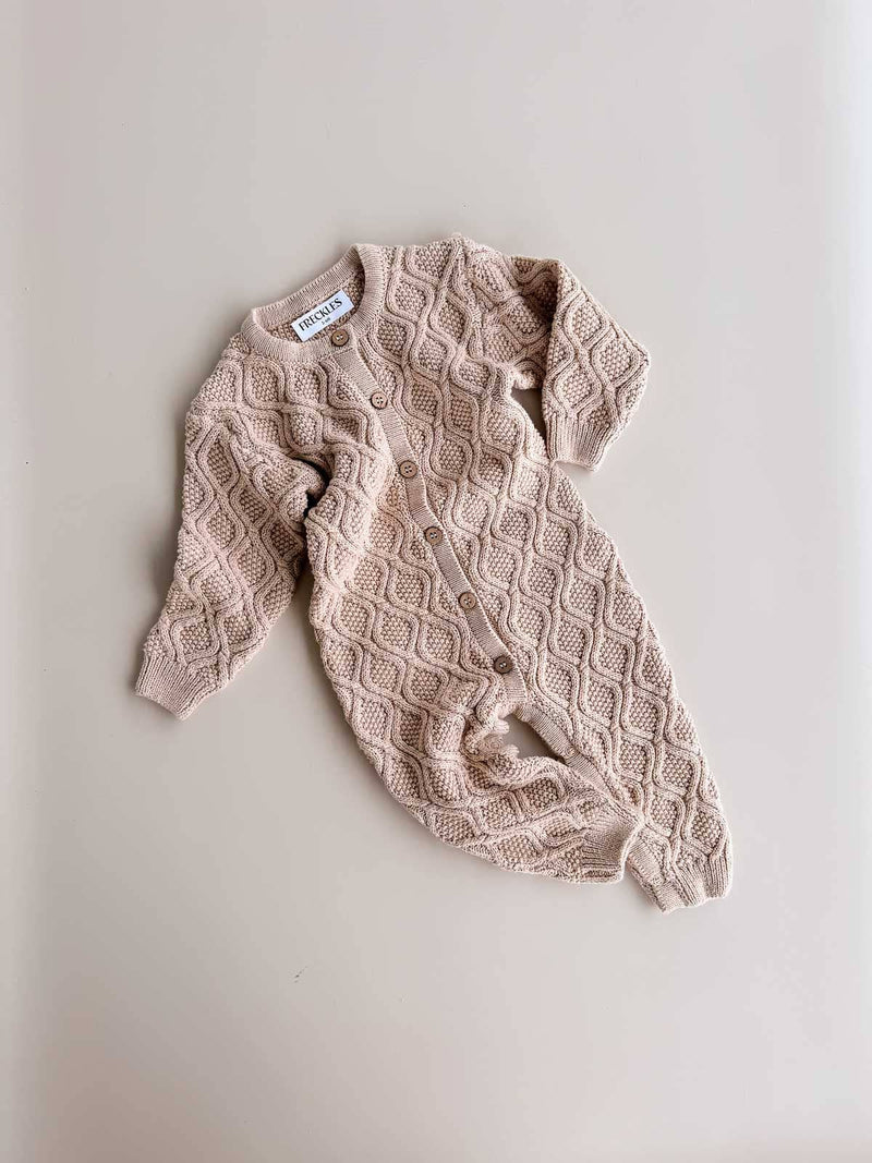 Textured Cotton Knit  Romper | Ecru Diamond