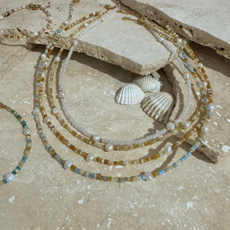 Mile - Necklace : Gold Stainless Steel / Pearly White / Adult Necklace 40-45cm