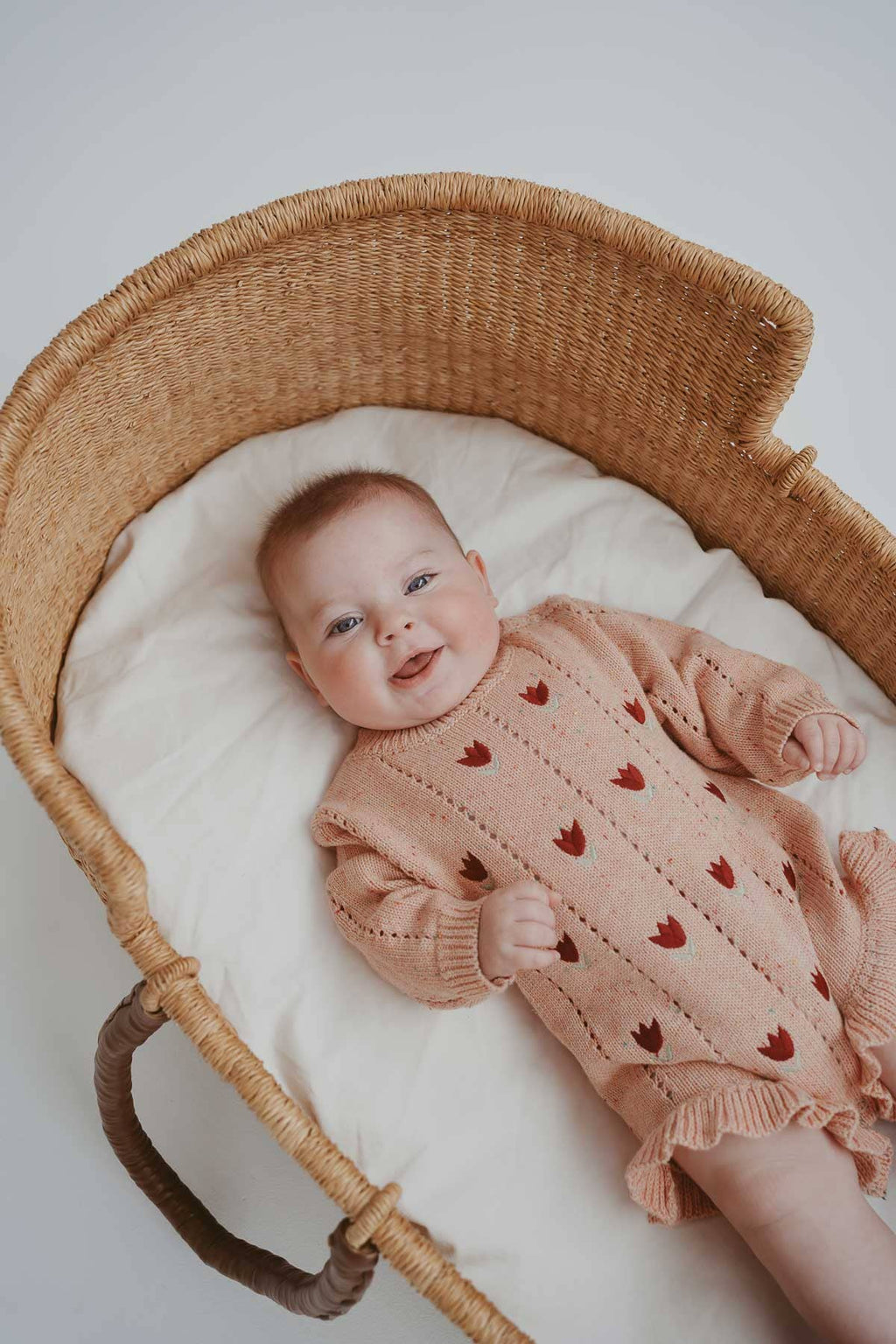Cotton Pointelle Knit Romper | Sherbet Tulip: 6-12M
