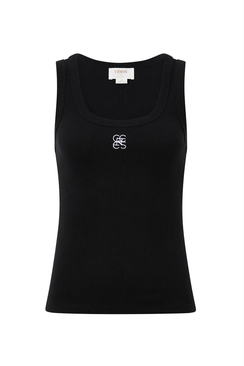 Zoe Contour Rib Scoop Tank | Black