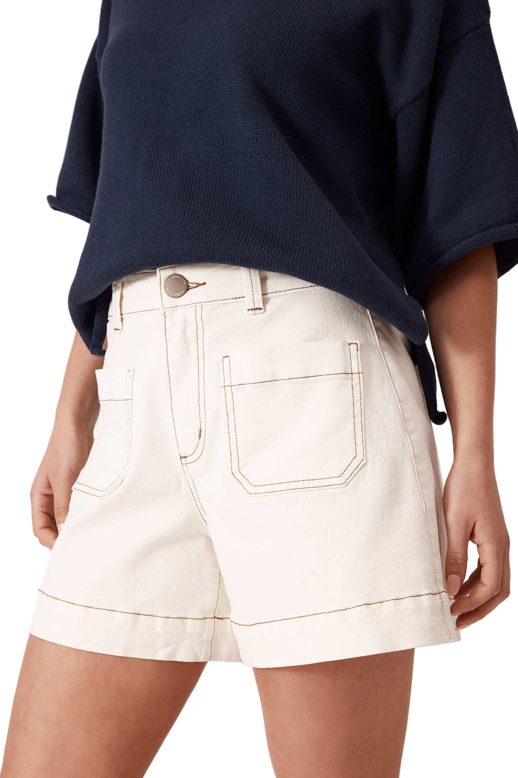 Esther Denim Patch Pocket Short | Eggshell