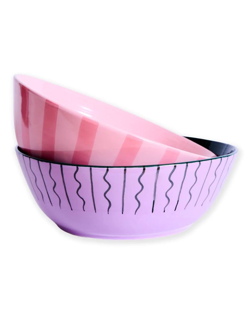 Pink Stripe Salad Bowl