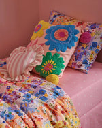 Rainbow Flowers Tufted Pom Pom Cushion