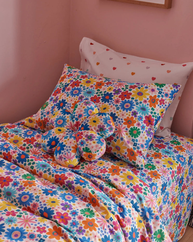 Rainbow Flowers Tufted Pom Pom Cushion