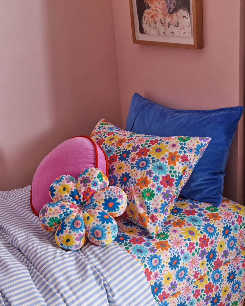 Rainbow Flowers Tufted Pom Pom Cushion