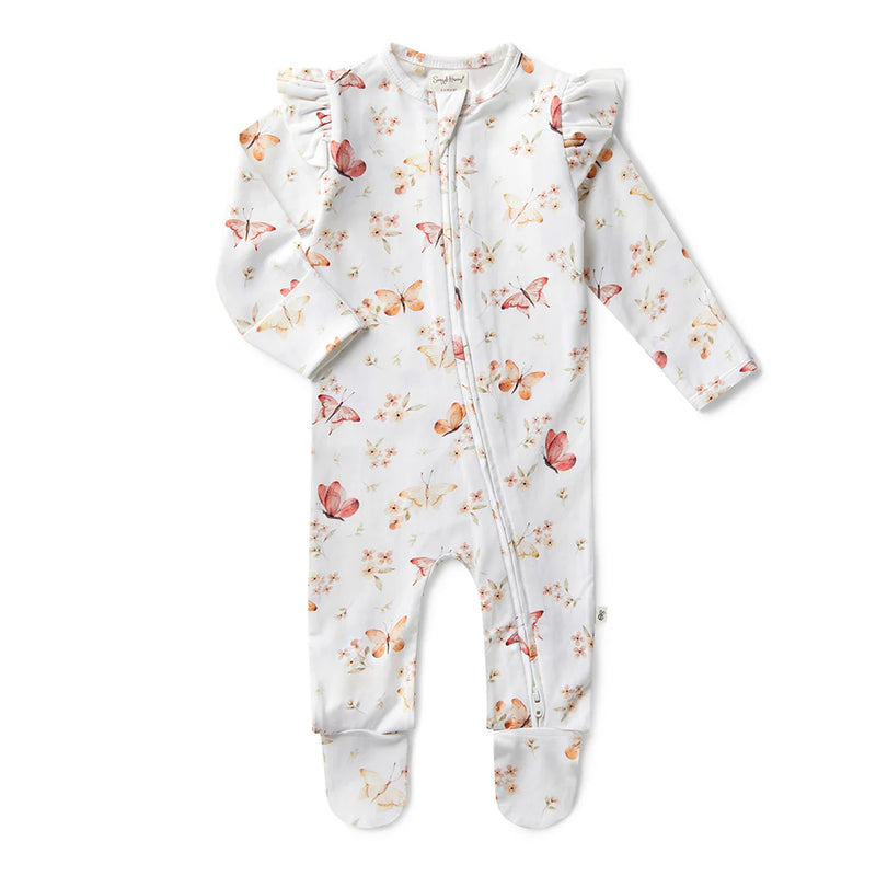 Butterfly Organic Snuggle Sleepsuit Zip Footie with Frill